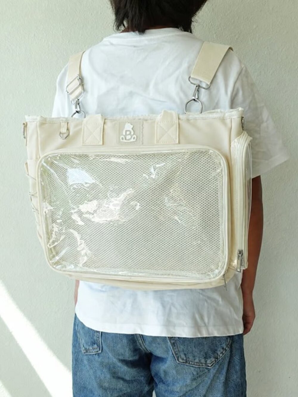 Ivory Large Ita Bag Backpack Crossbody Tote Kawaii Anime Pin Display, Y2K Itabag